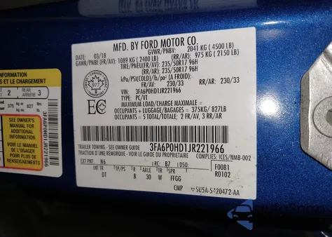 2018 Ford Fusion Se from USA, damaged, VIN 3FA6P0HD1JR221966